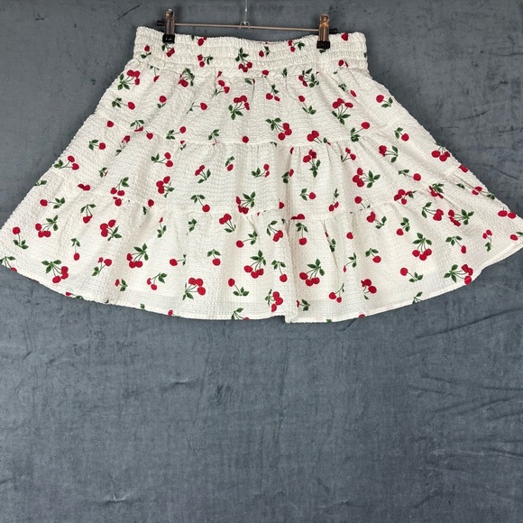 English Factory sz M Cherry Print voluminous Mini Skirt Smocked Tiered - Picture 2 of 9